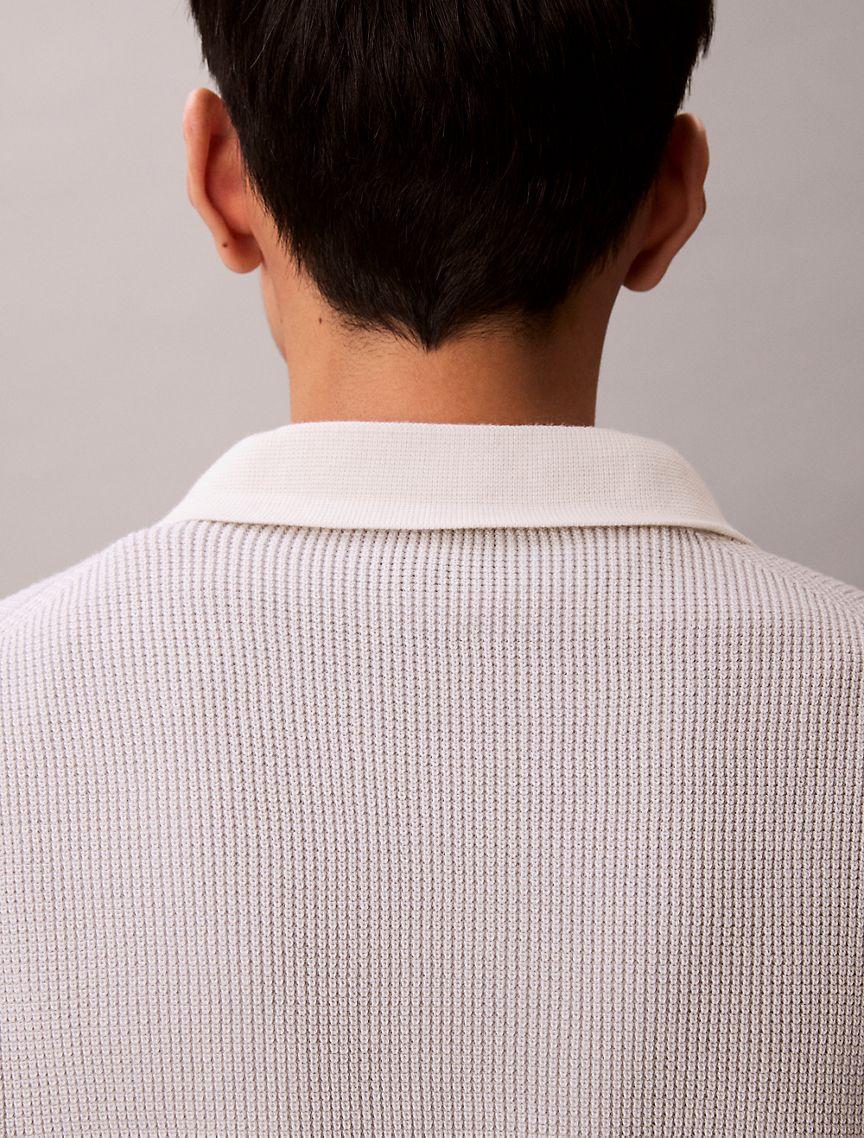 Smooth Cotton Waffle Polo Sweater Product Image