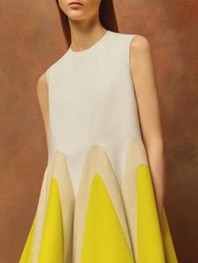 Loose Sleeveless Contrast Color Falbala Round-Neck Mini Dresses Product Image