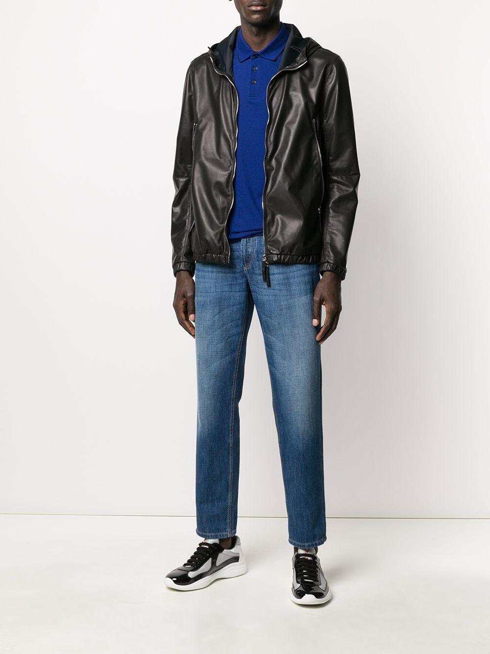 hooded leather jacket Product Image