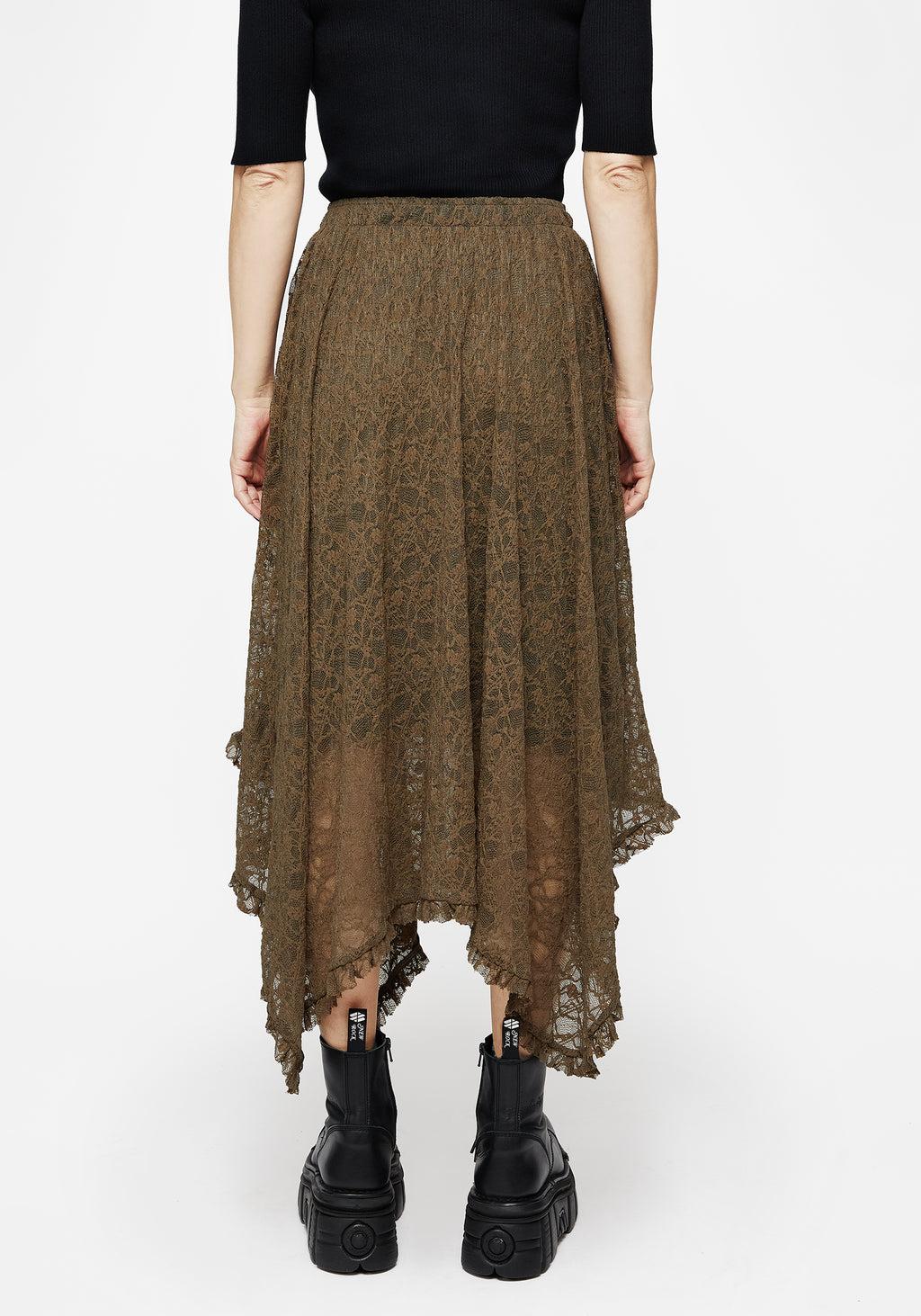 Myrtle Floral Lace Handkerchief Hem Midi Skirt Product Image