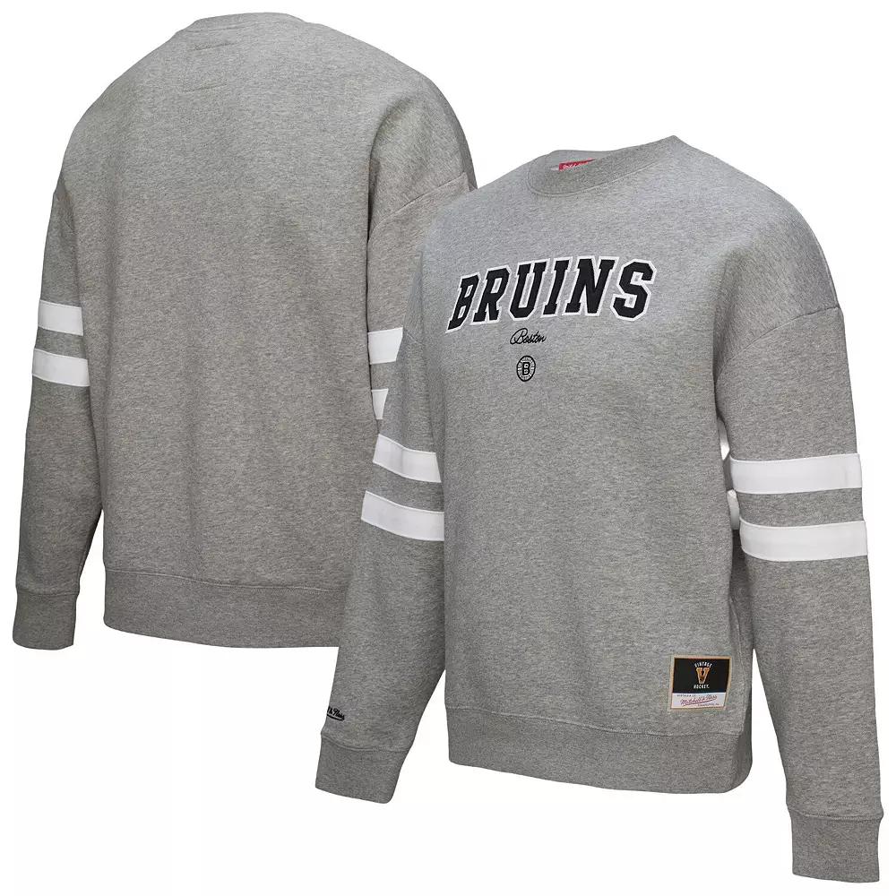 Women's Mitchell & Ness Heather Gray Boston Bruins Logo Lightweight Pullover Sweatshirt,  Product Image