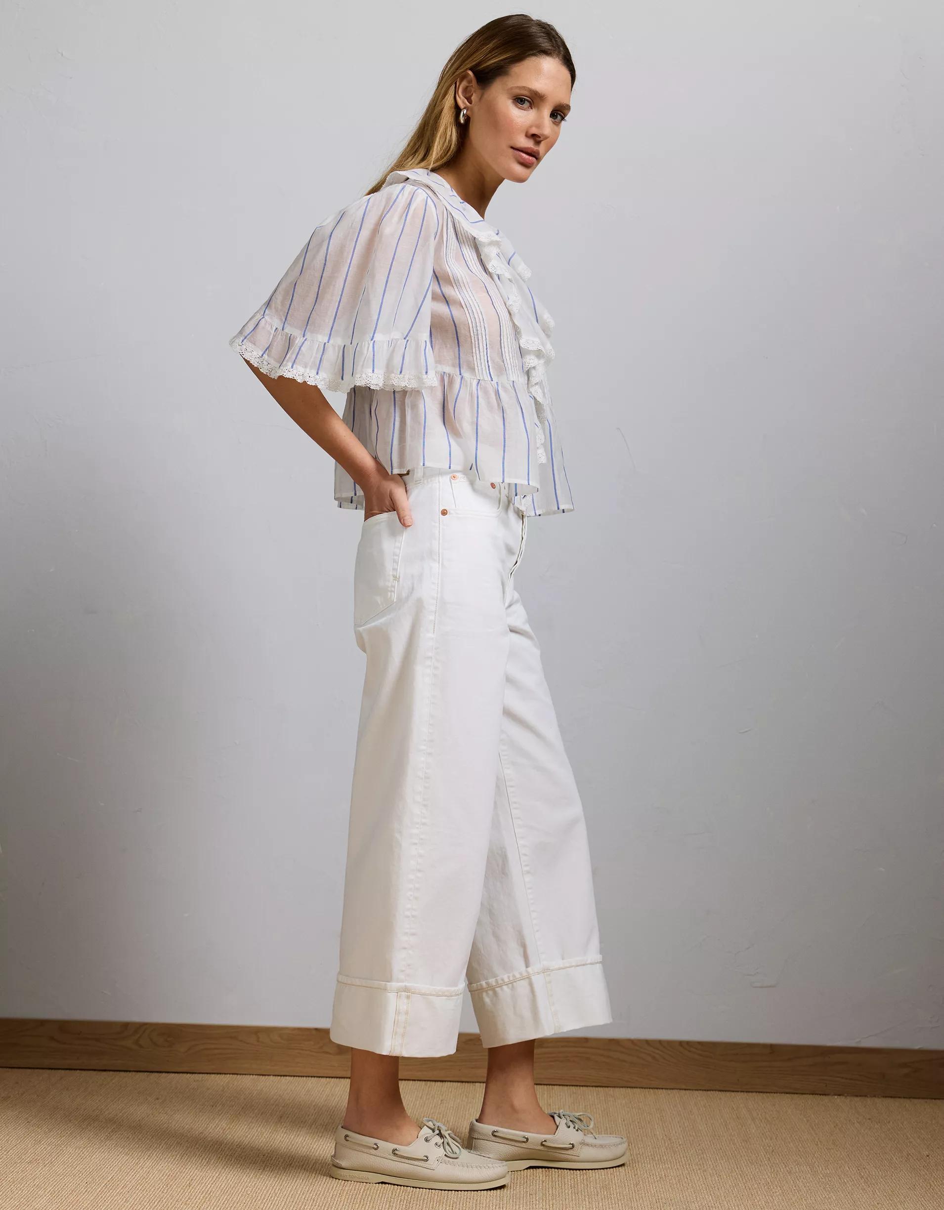 AE77 Premium Wide Crop Cuff Jean Product Image