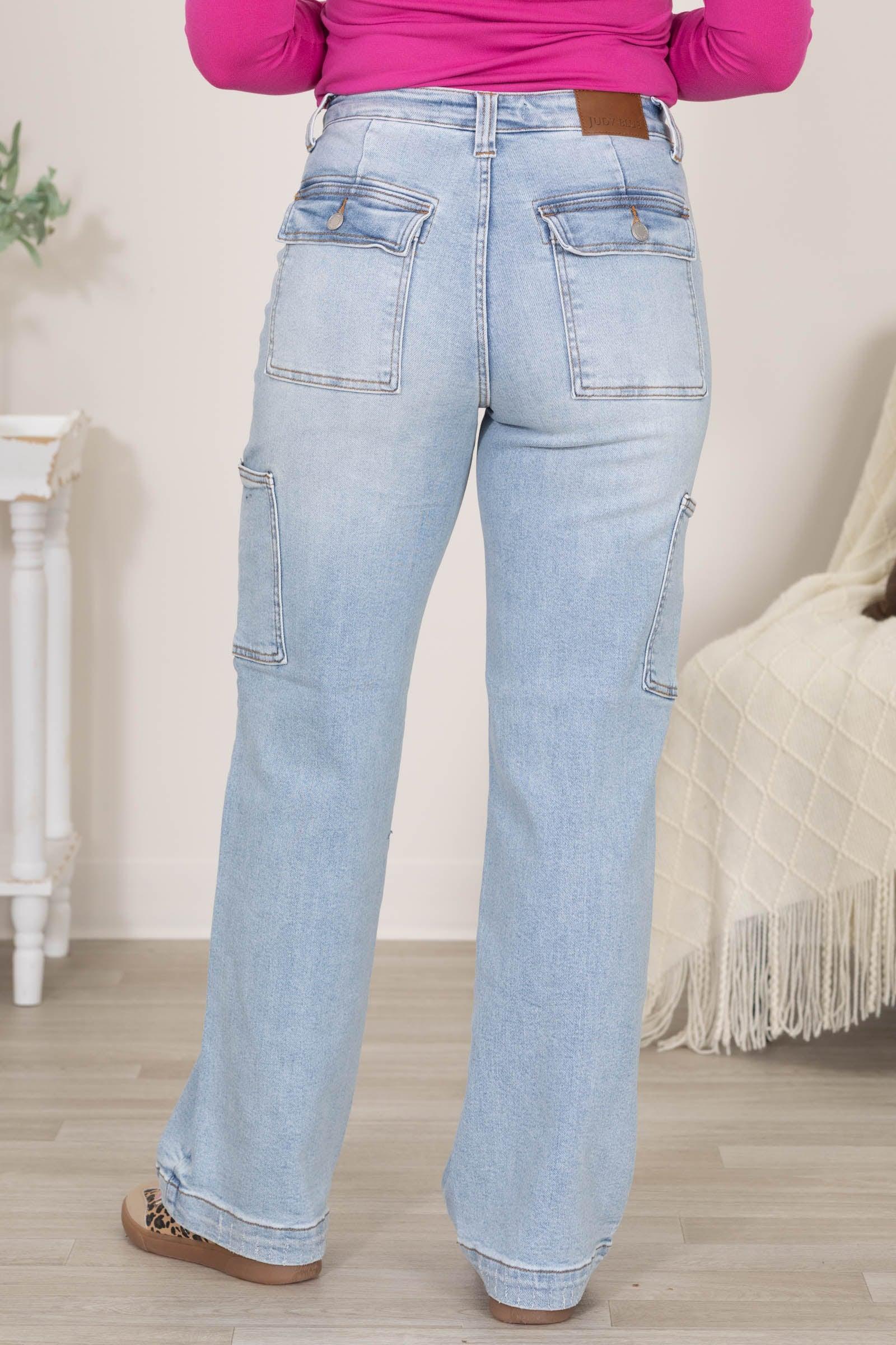 Judy Blue Light Wash Cargo Wide Leg Jeans Product Image