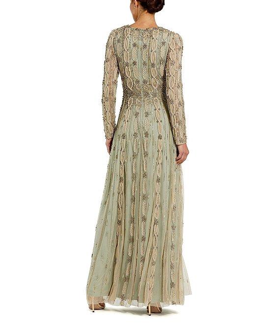 Mac Duggal Embellished Beaded Mesh Long Sleeve Gown Product Image