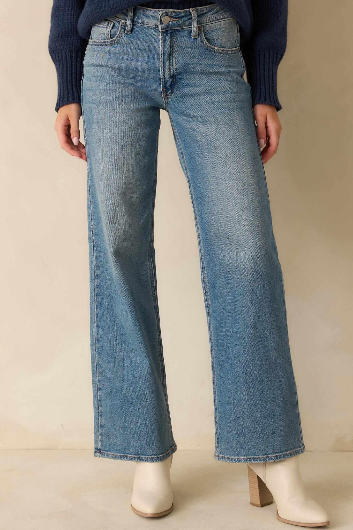 Day Dreaming Medium Wash Wide Leg Jeans Product Image