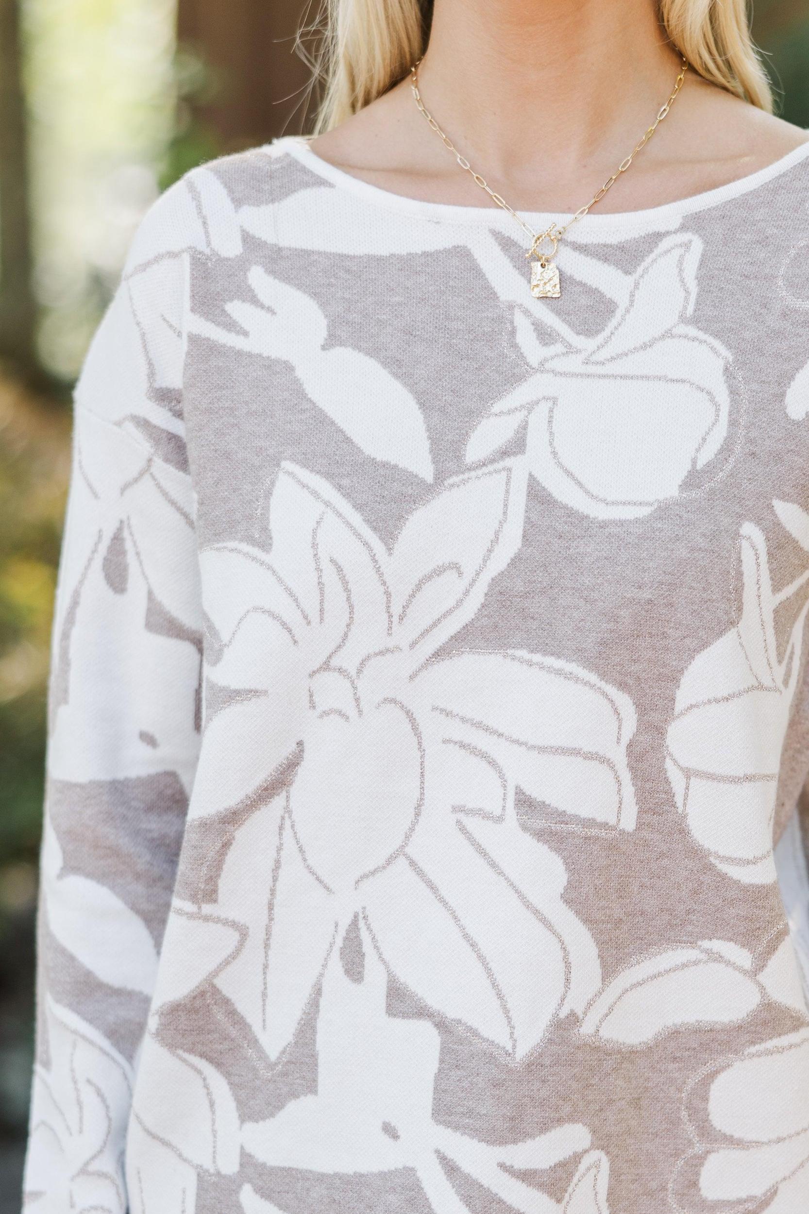 All Together Now Taupe Floral Sweater Female Product Image