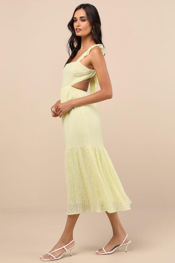 Dreamiest Darling Yellow Smocked Tie-Back Tiered Midi Dress Product Image