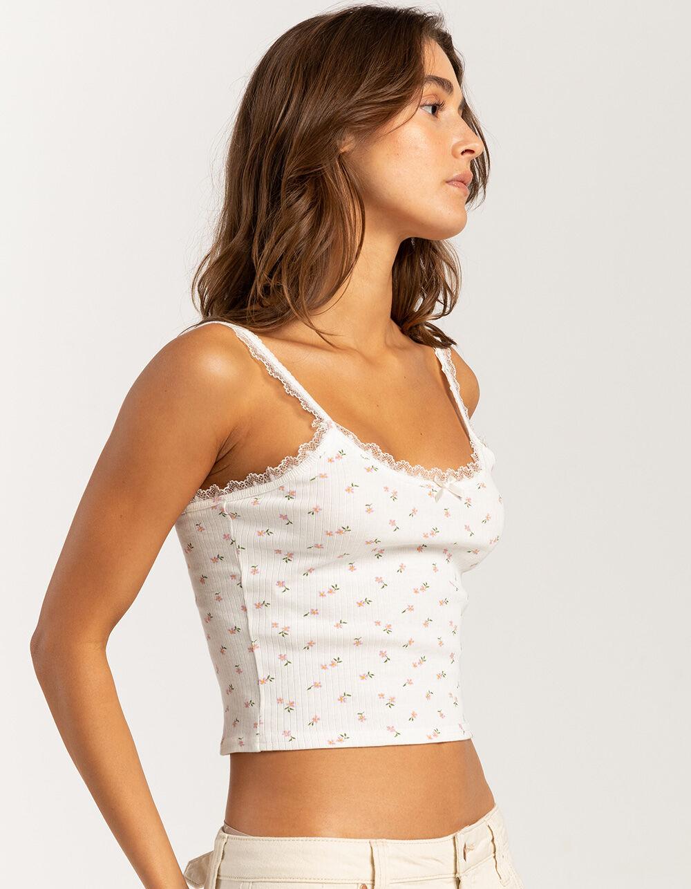 FULL TILT Floral Print Rib Womens Cami - PINK Product Image