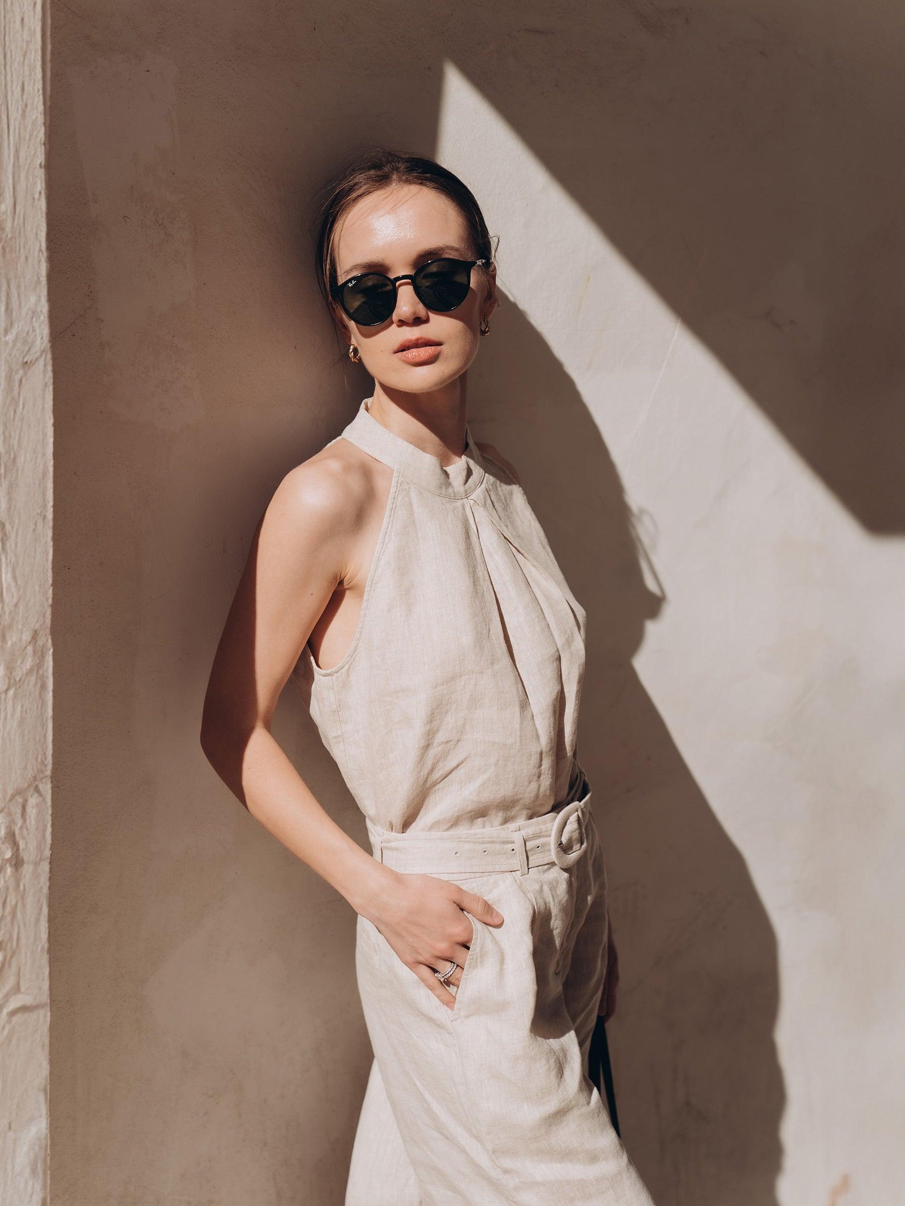 100% Linen Women Halter Tank Top Product Image