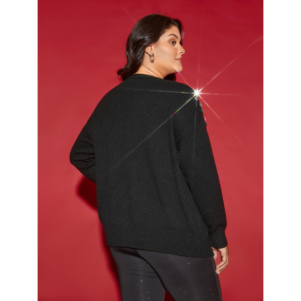 Plus Size Supersoft Essentials Silver Sequins Shoulder Open Cardigan Black Women Cocktail Loose Long Sleeve Party Cardigans BloomChic 28/5X Product Image