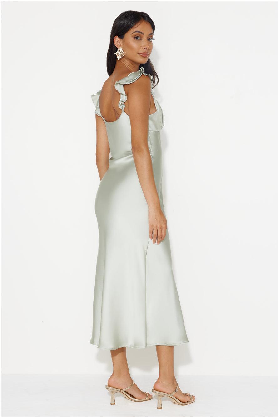 Dance With Fireflies Satin Midi Dress Sage Product Image