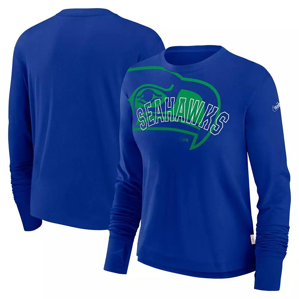 Women's Nike Royal Seattle Seahawks Layered Logo Cropped Long Sleeve Fashion T-Shirt, Size: XL, Blue Product Image