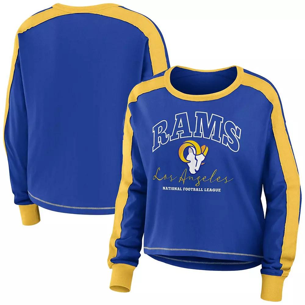 Women's WEAR by Erin Andrews Royal/Gold Los Angeles Rams Color Block Long Sleeve T-Shirt,  Product Image