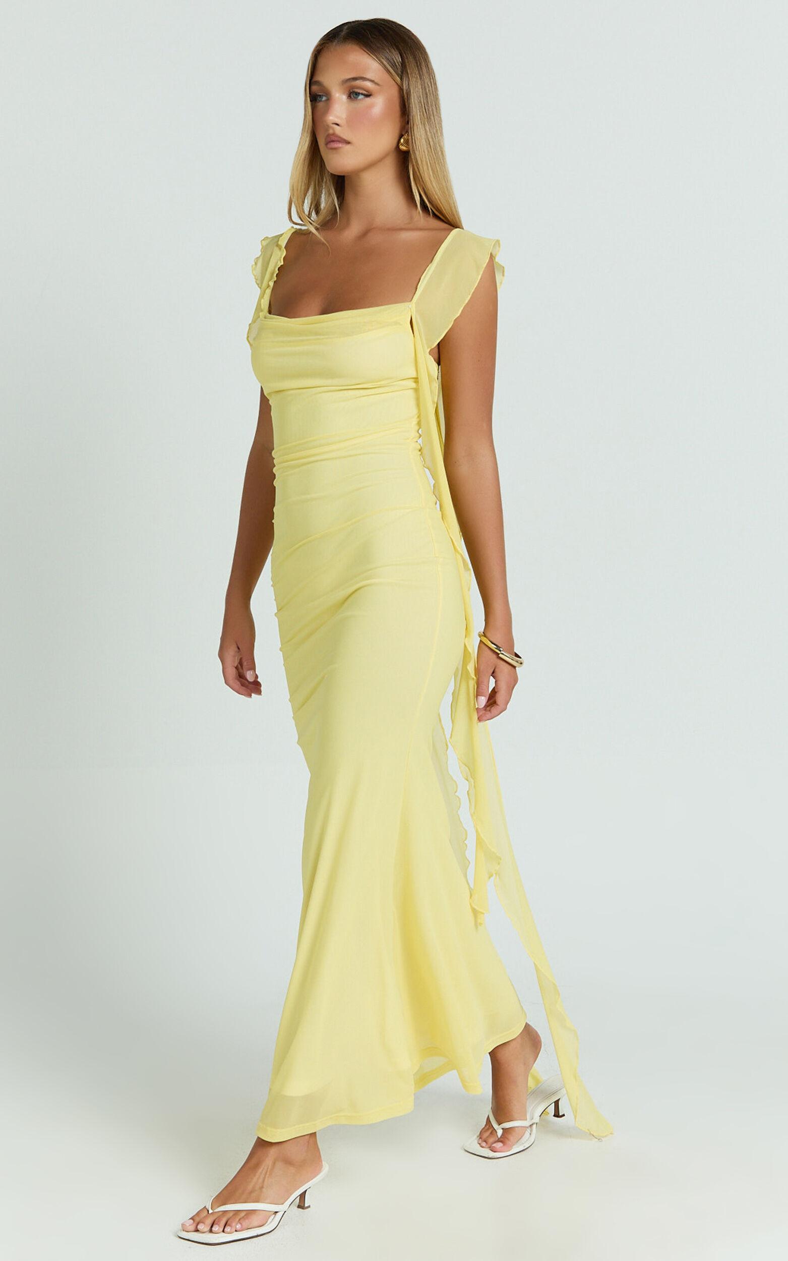 Rosha Maxi Dress - Ruffle Strap Dress in Butter Product Image