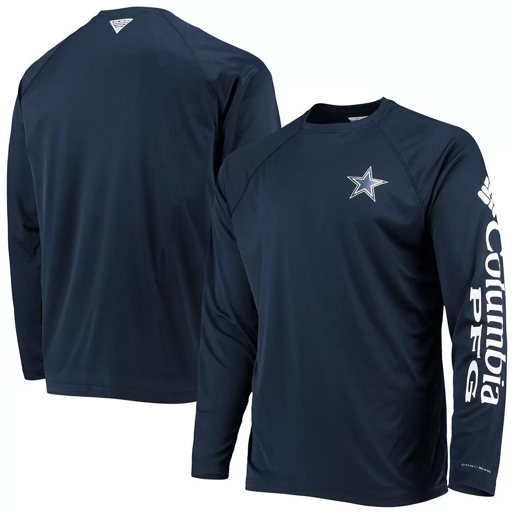 Men's Columbia Navy Dallas Cowboys Terminal Tackle Omni-Shade Raglan Long Sleeve T-Shirt,  Product Image