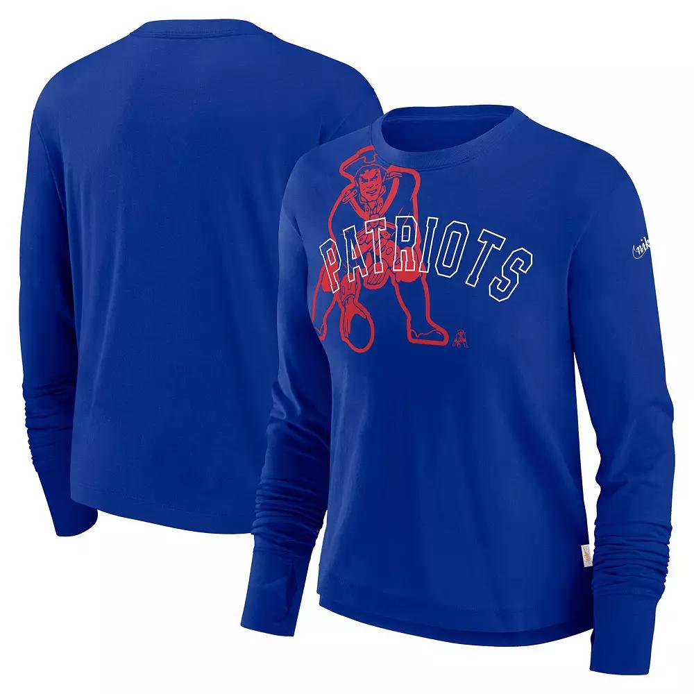 Women's Nike Royal New England Patriots Layered Logo Cropped Long Sleeve Fashion T-Shirt,  Product Image