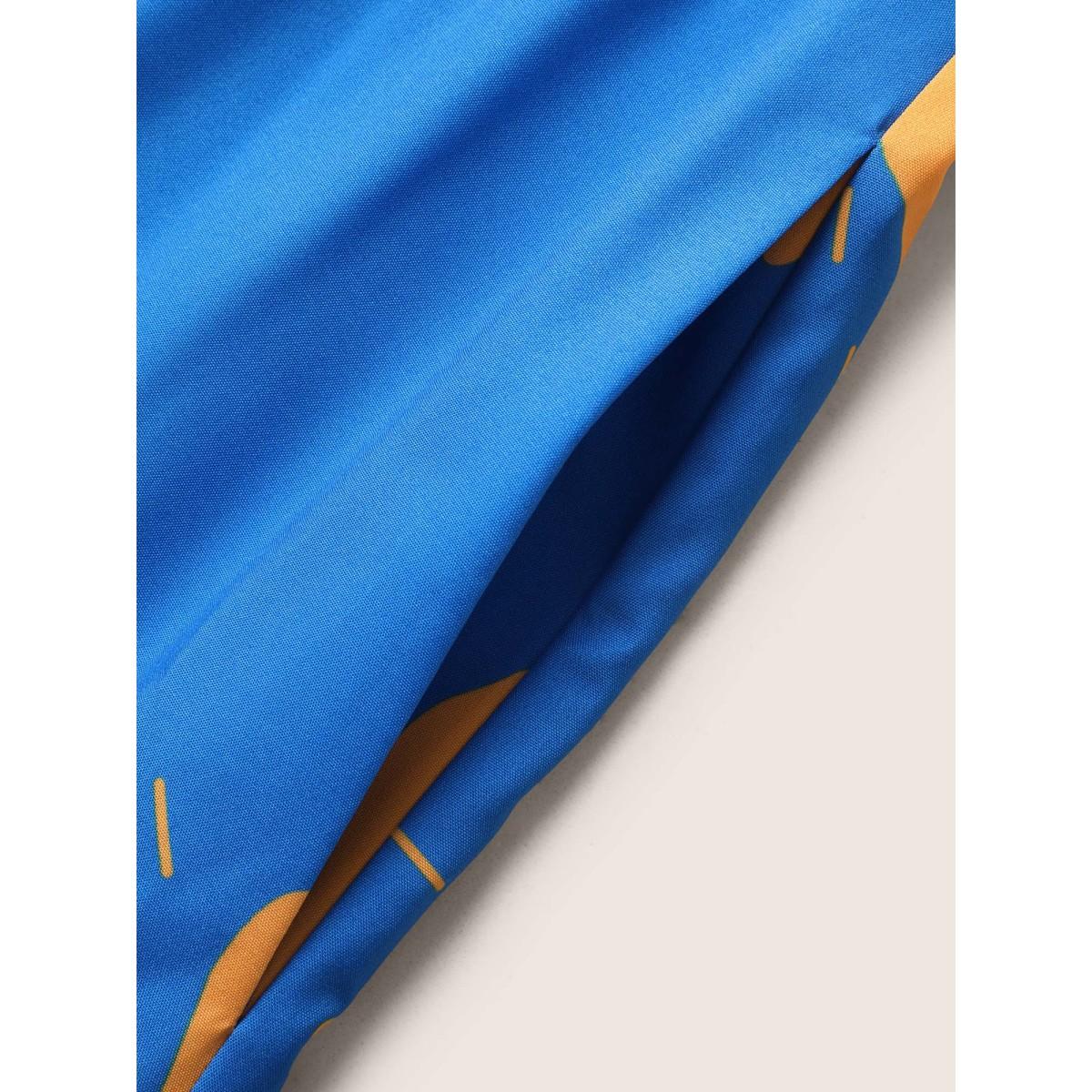 Plus Size Sun Print Tie Knot Ruffle Layered Hem Dress Skyblue Women Elegant Cross straps Round Neck Sleeveless Curvy BloomChic 18-20/2X Product Image