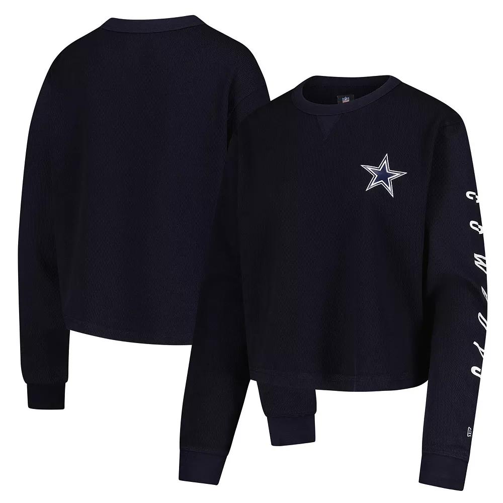 Women's New Era Navy Dallas Cowboys Thermal Cropped Long Sleeve T-Shirt,  Product Image