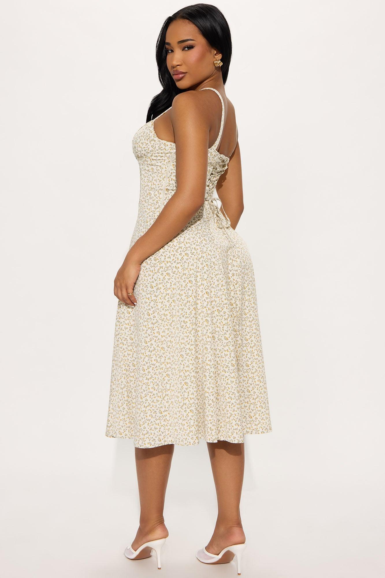 Fresh Market Floral Midi Dress - Cream/combo Product Image