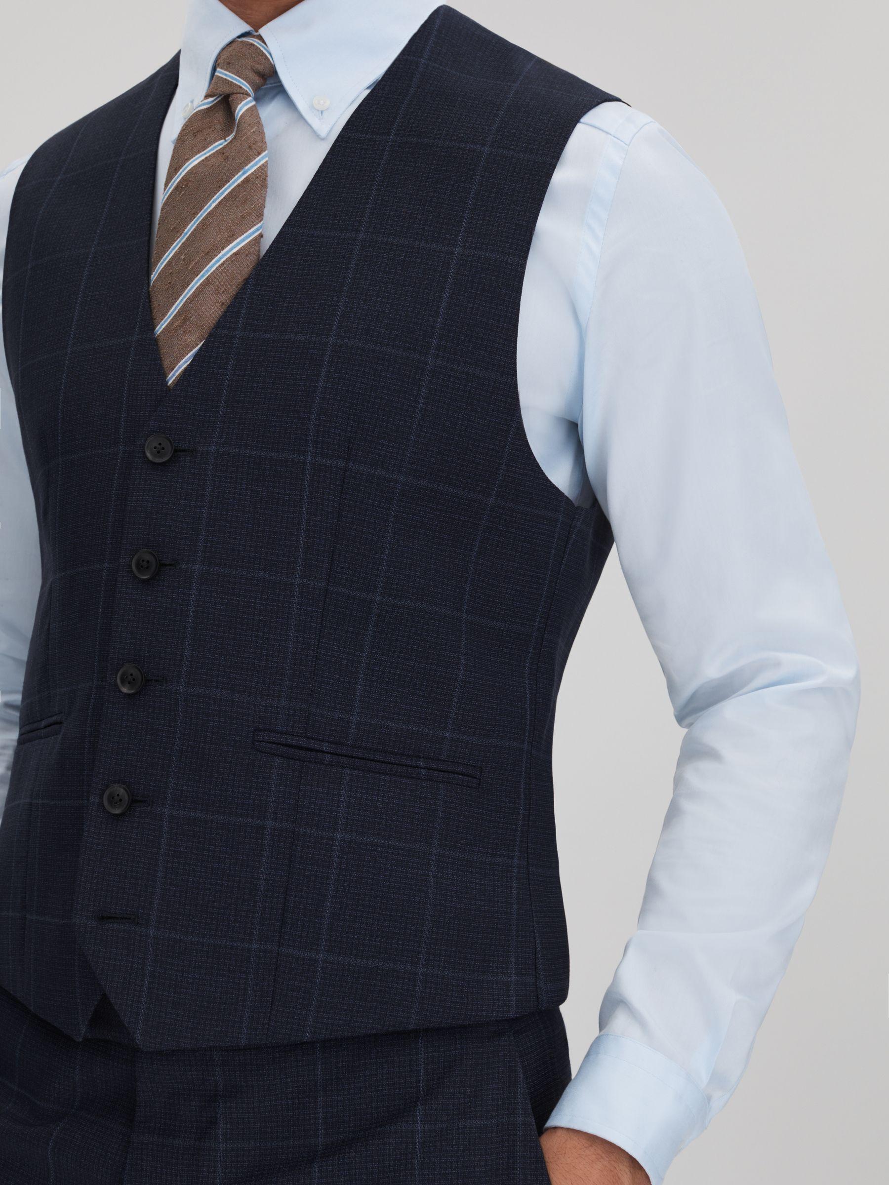 Klink Navy Wool Check Single Breasted Slim Fit Waistcoat Product Image
