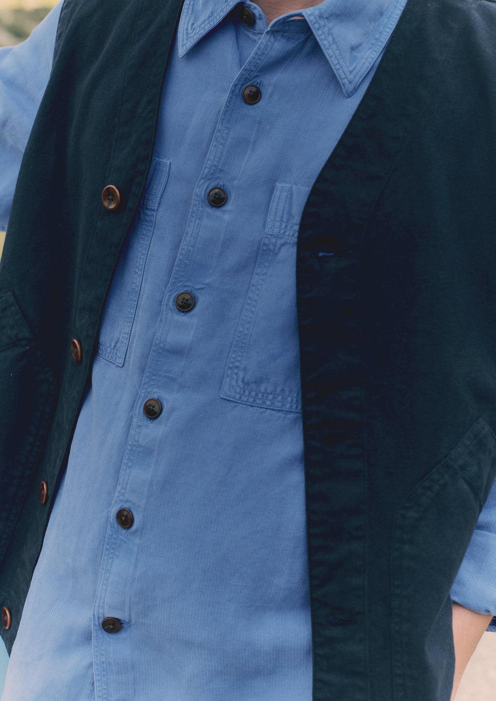 Garment Dyed Cotton Canvas Gilet | Blue Navy Product Image