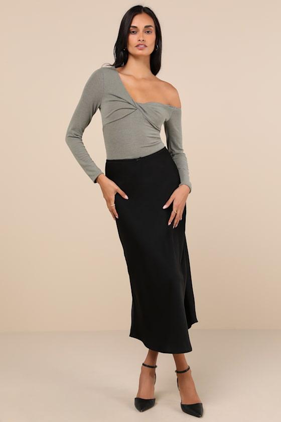 Adorable Simplicity Olive Green One-Shoulder Sweater Top Product Image