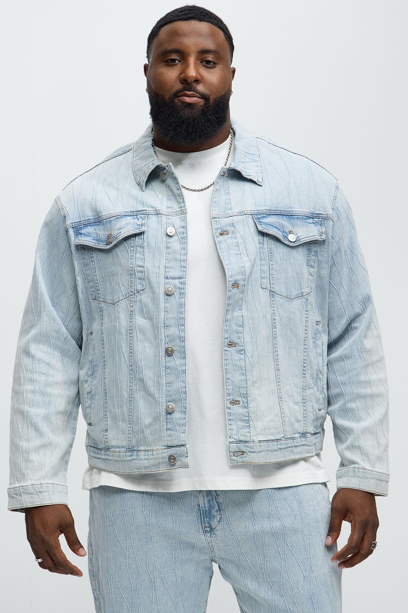 Wavy Jacquard Trucker Denim Jacket - Light Wash Product Image