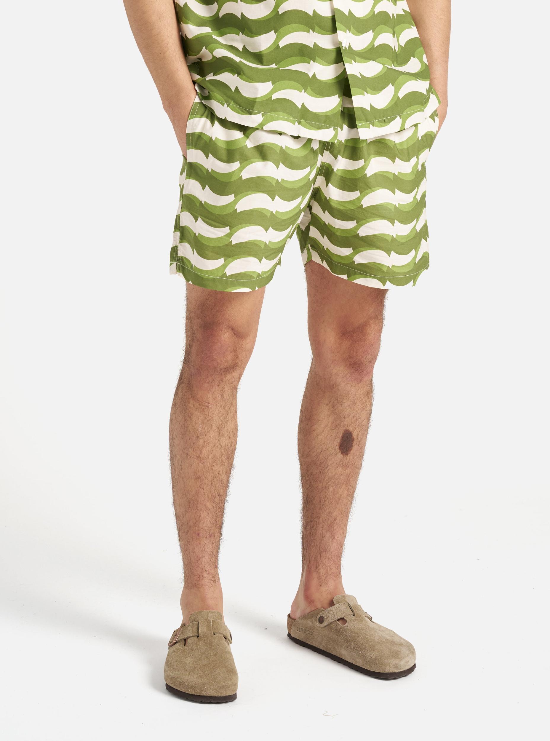 Green Geo Wave Print Cotton Action Short Product Image