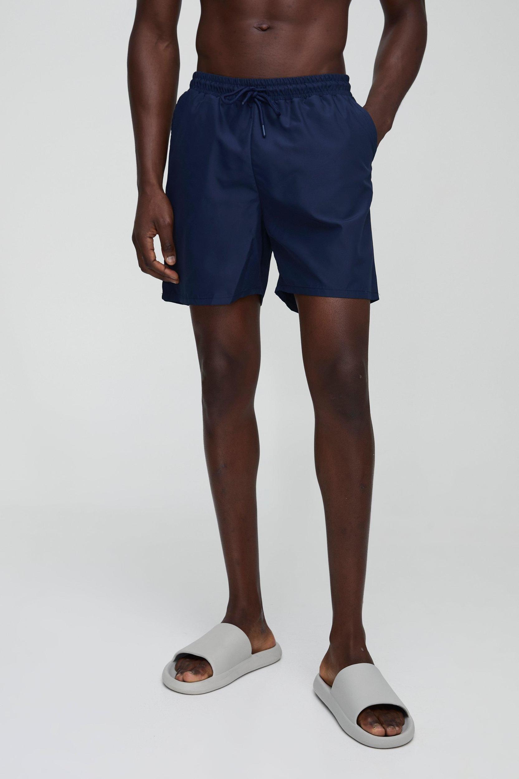 2 Pack Mid Length Swim Trunks in Navy and Grey | boohooMAN USA Product Image