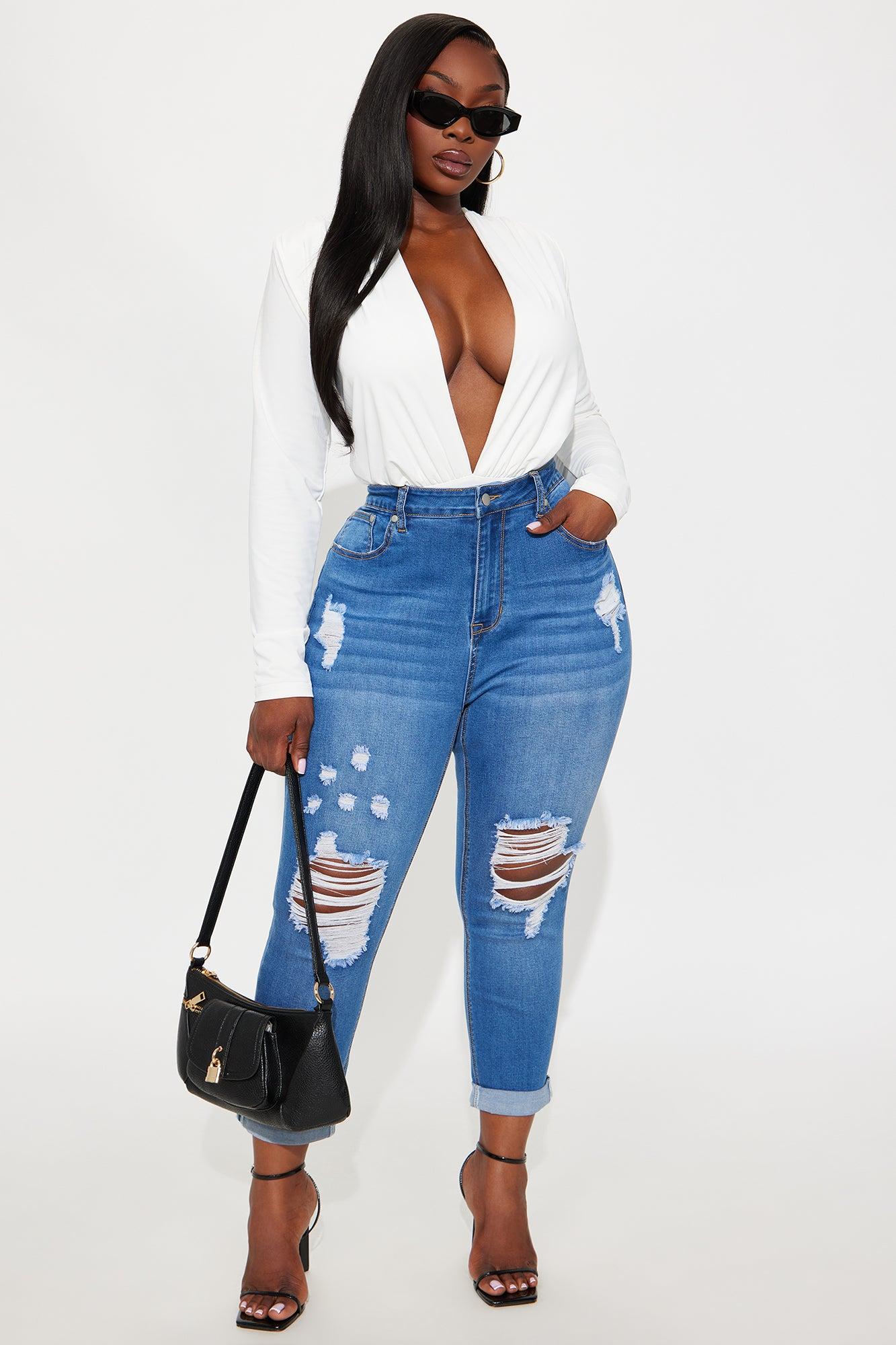 Draya Deep V Bodysuit - White Female Product Image