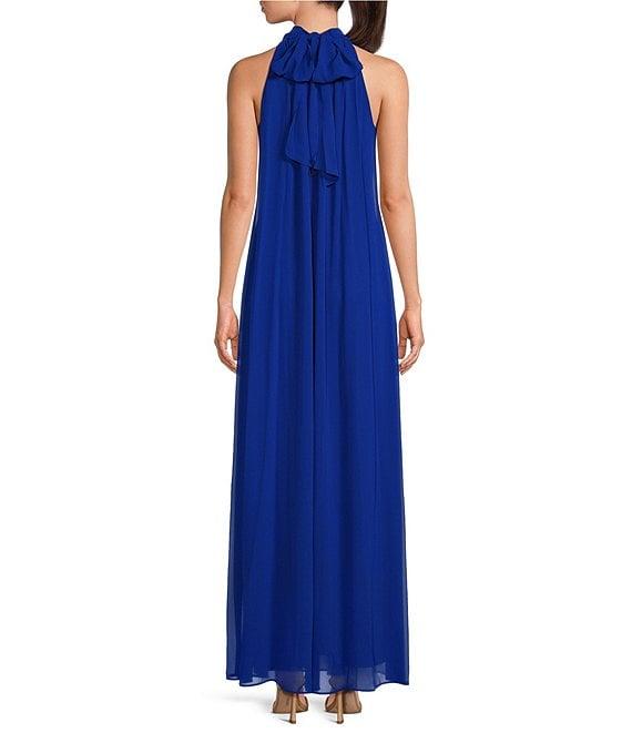 Marina Chiffon Halter Neck Sleeveless Wide Leg Overlay Jumpsuit Product Image