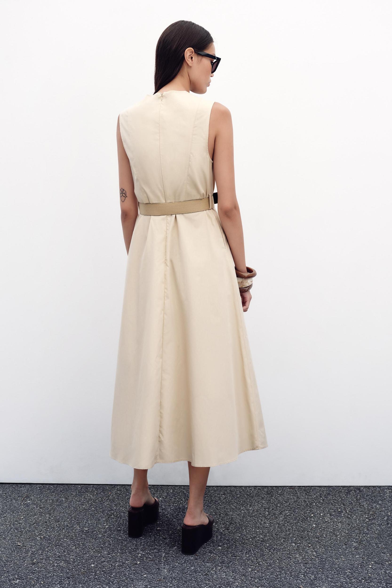 BELTED POPLIN MIDI DRESS Product Image