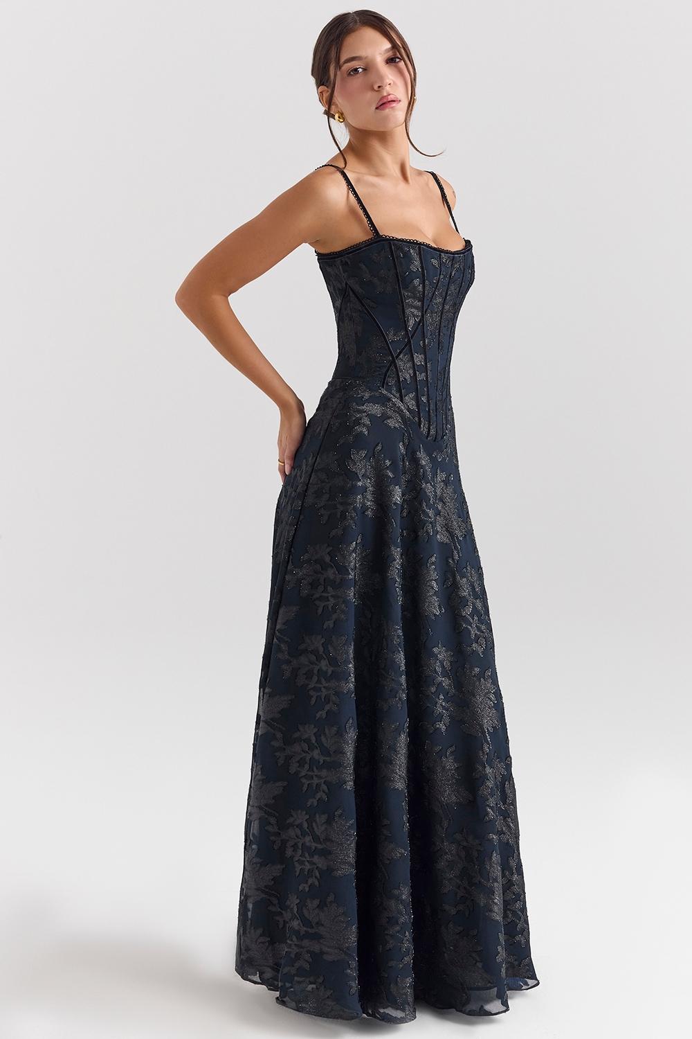 Esme  midnight blue lurex chiffon maxi dress Product Image