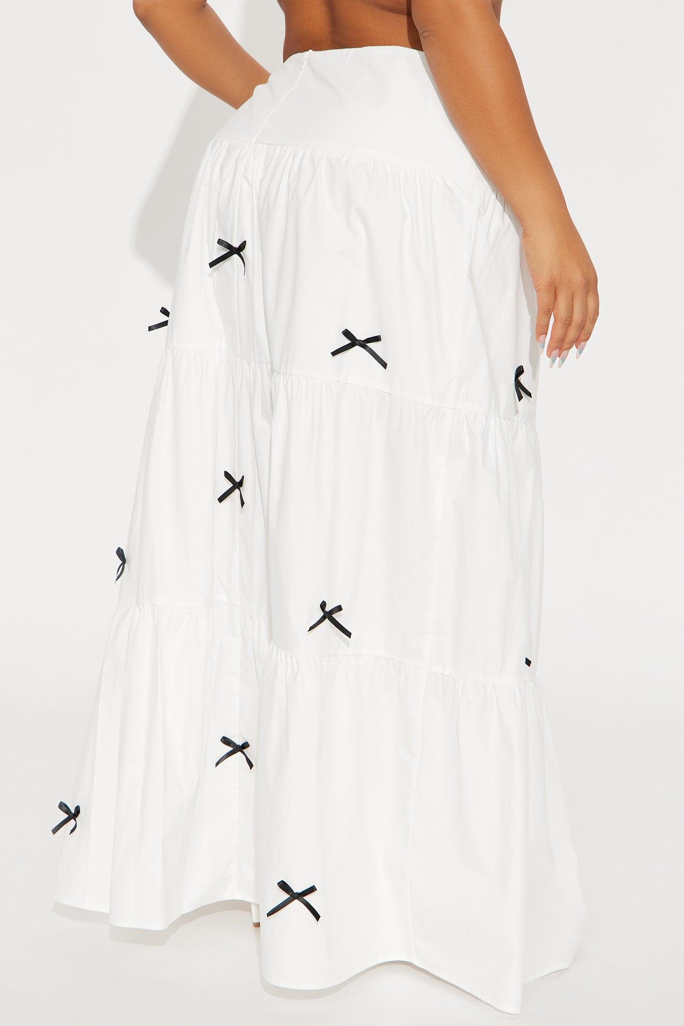 In Love With Bows Tiered Maxi Skirt - White Product Image