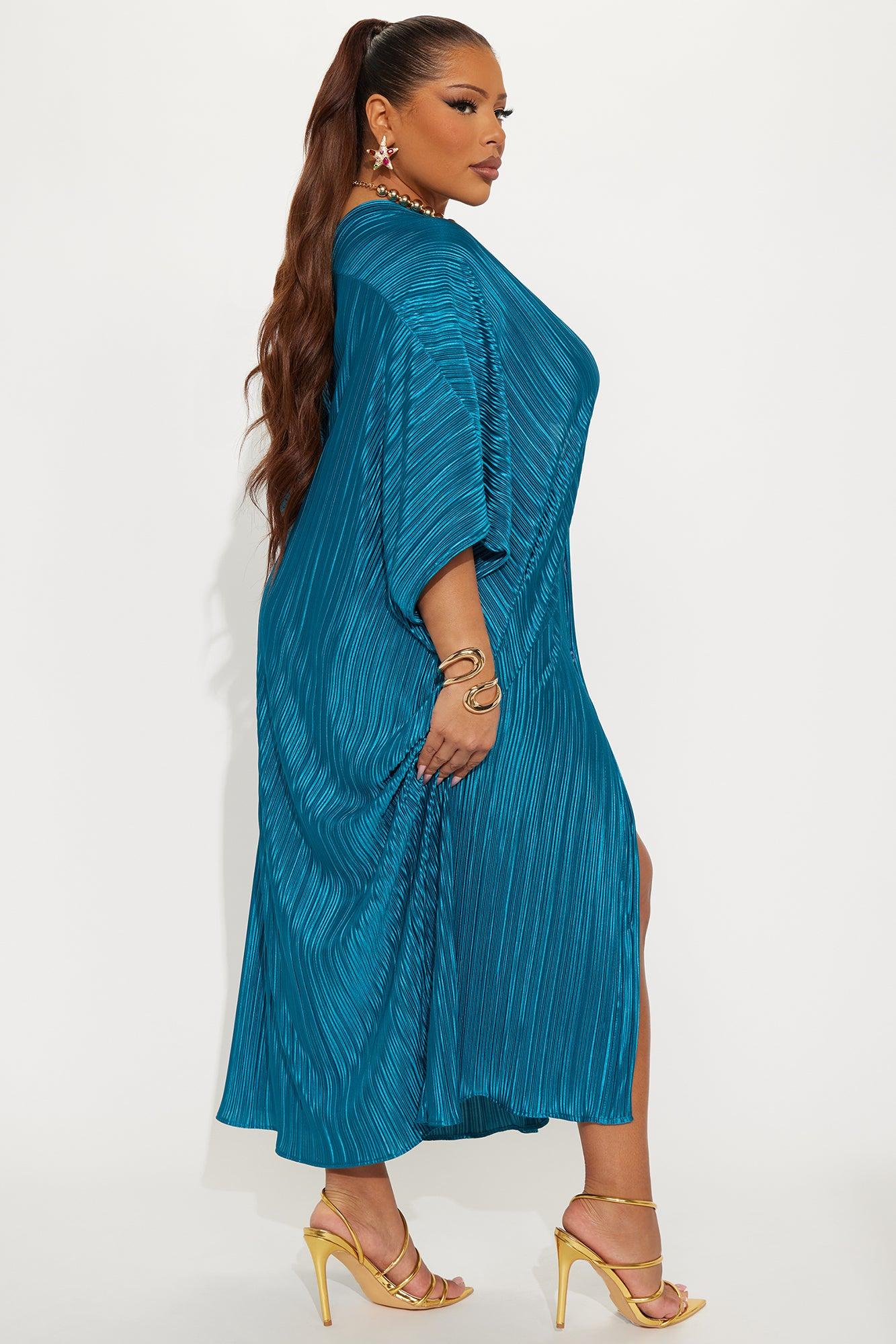 Isa Plisse Maxi Shirt Dress - Teal Female Product Image