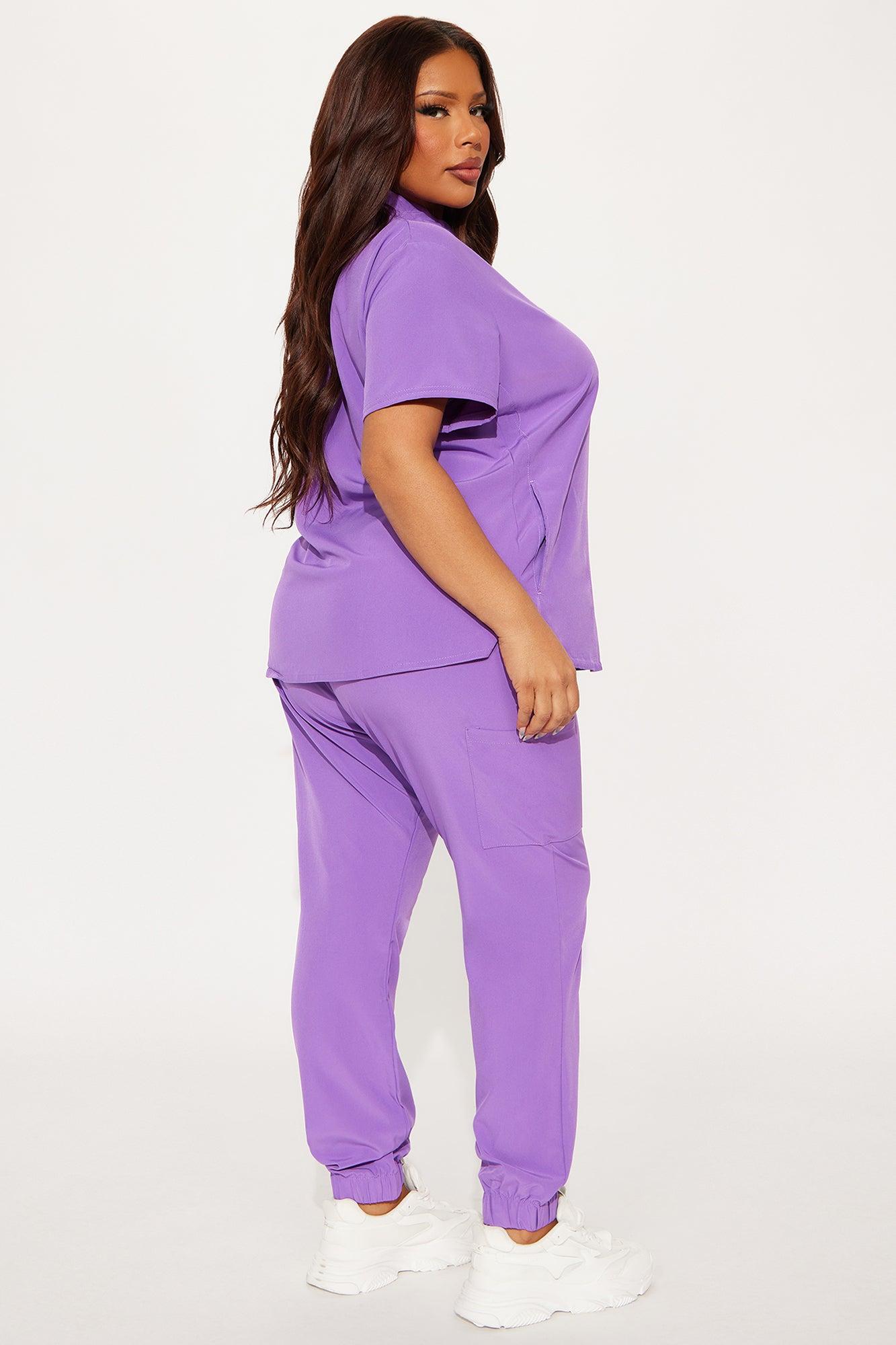 Take Care Stretch Scrub Uniform Jogger Set  - Purple Female Product Image