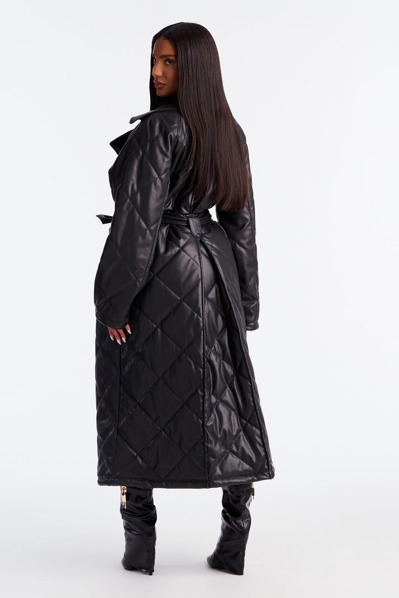 Fabiola Quilted Faux Leather Trench Coat - Black Female Product Image