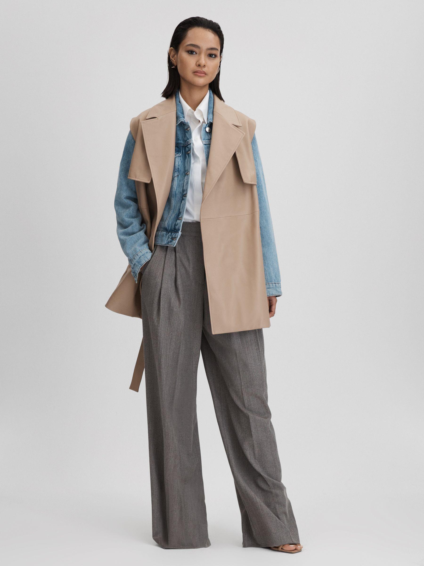 Leather Double Breasted Gilet in Neutral Product Image