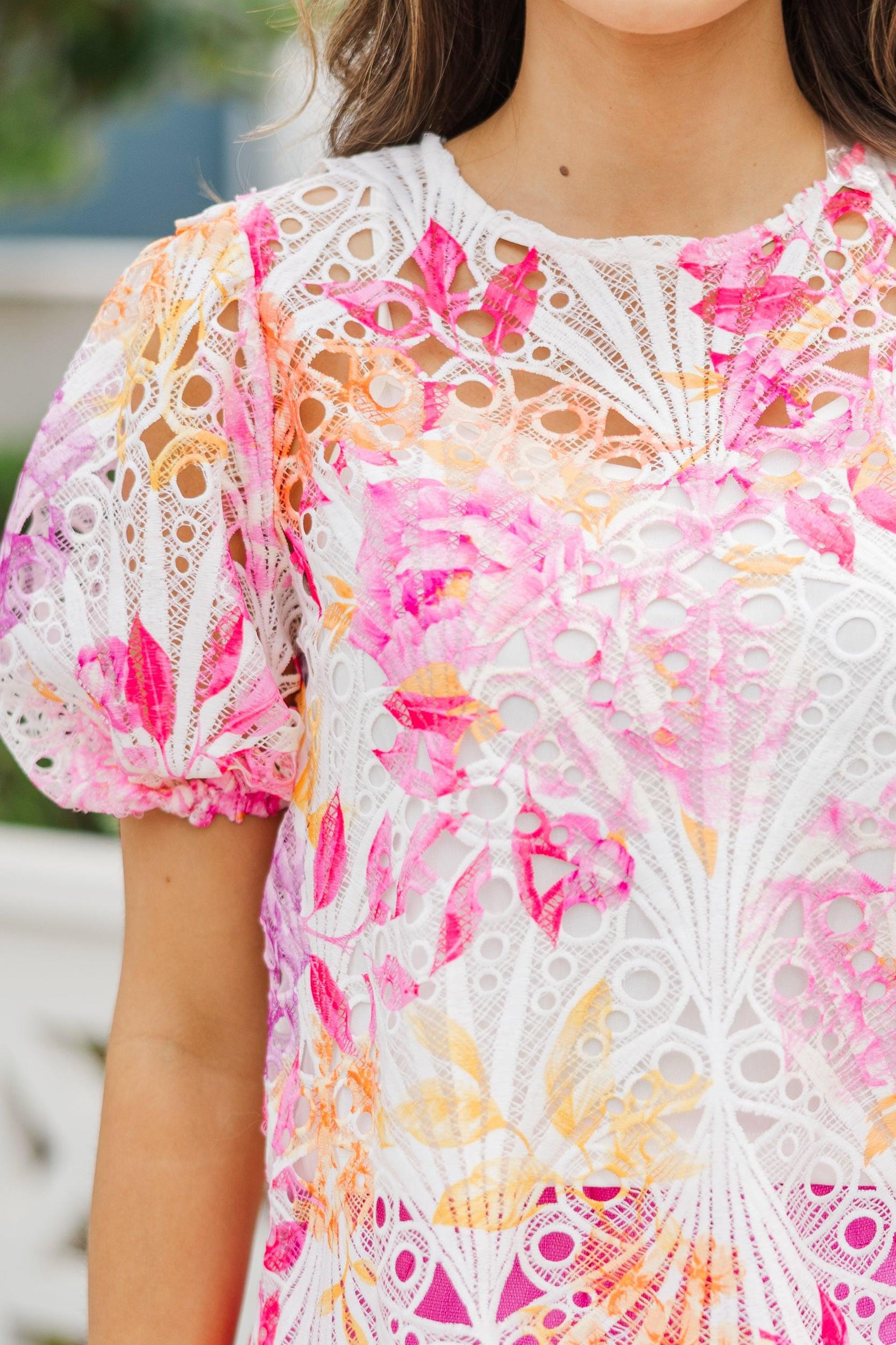 As It Goes Pink Floral Crochet Blouse Female Product Image