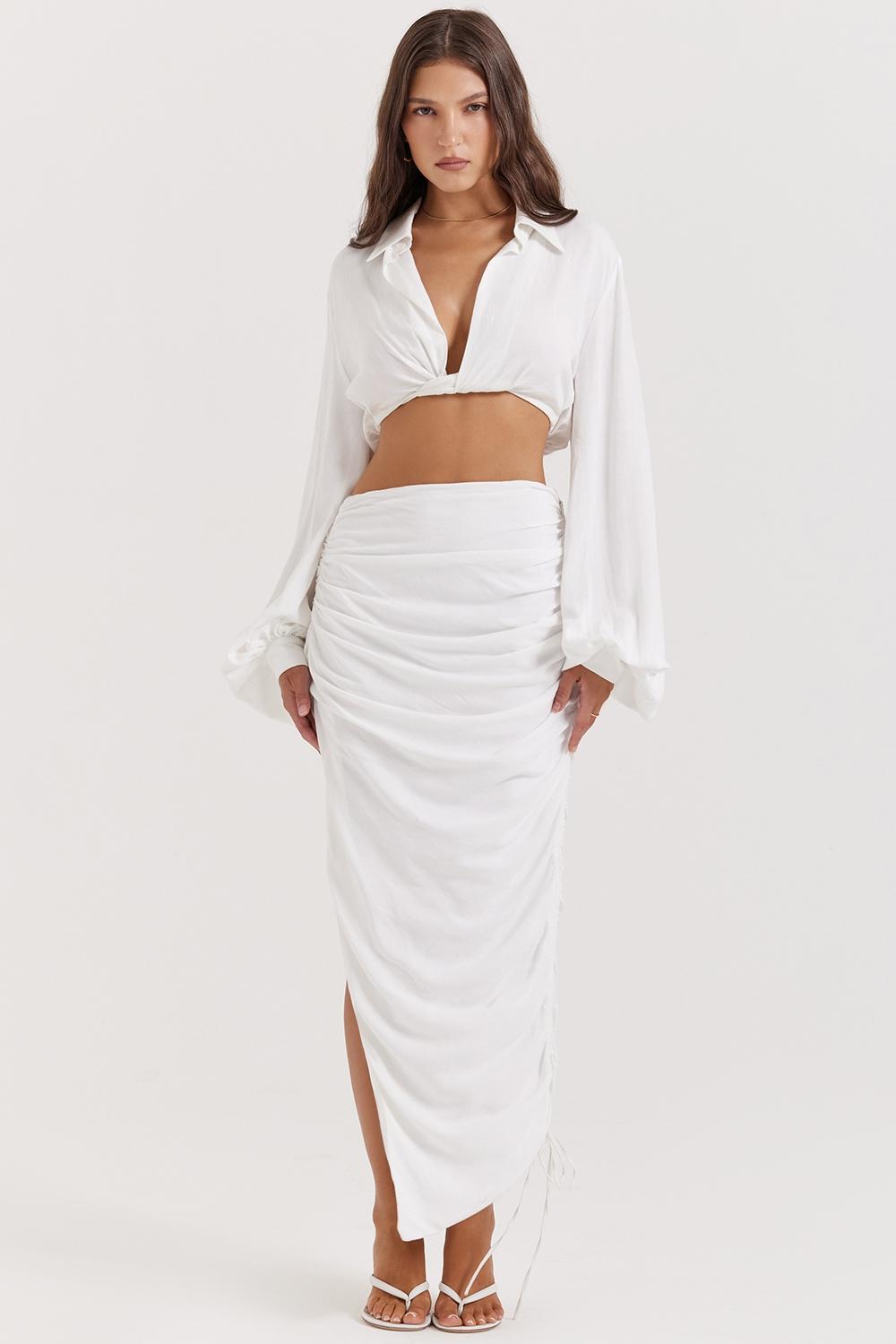Loie  white gathered maxi skirt Product Image