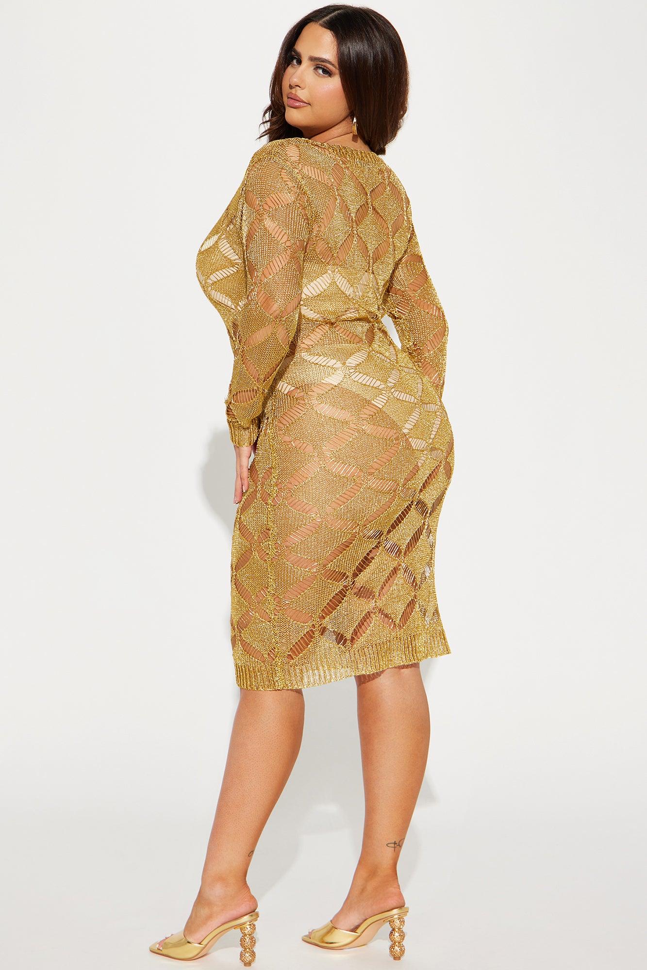 Wildflower Crochet Midi Dress - Gold Product Image