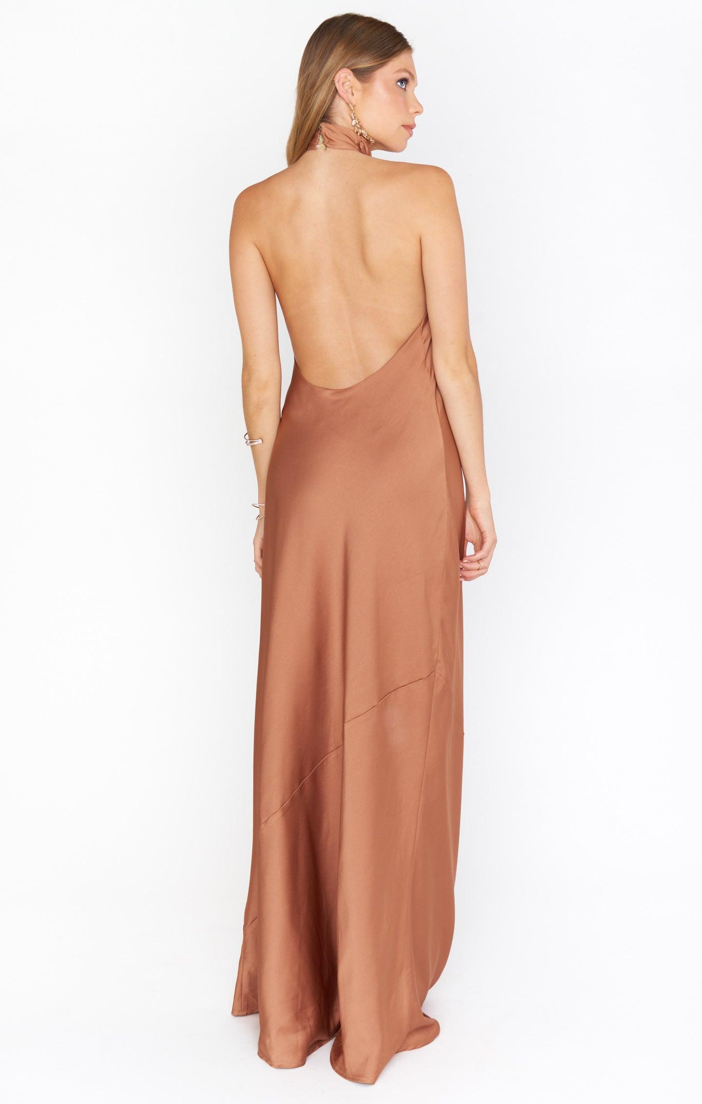Jasmine Halter Maxi Dress ~ Copper Luxe Satin Product Image