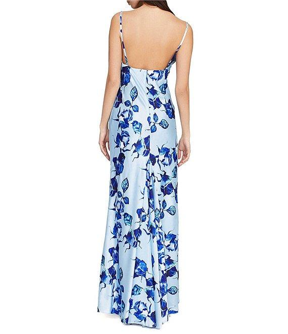 Mac Duggal Floral Print V-Neck Sleeveless Gown Product Image