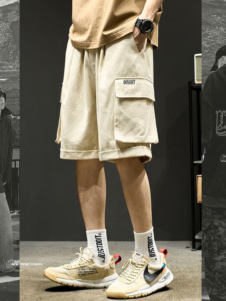 Mid Rise Letter Embroidered Cargo Shorts Product Image