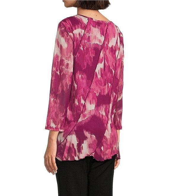 Slim Factor by Investments Kiki Blur Print Crew Neck Long Sleeve Ruffled Hem Lined Top Product Image
