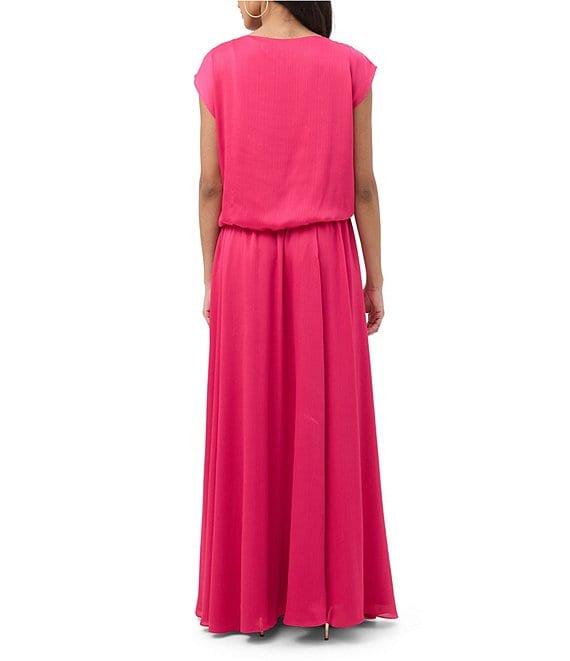 Trina Turk Vantage Crinkle Georgette Boat Neck Short Sleeve Blouson Maxi Dress Product Image