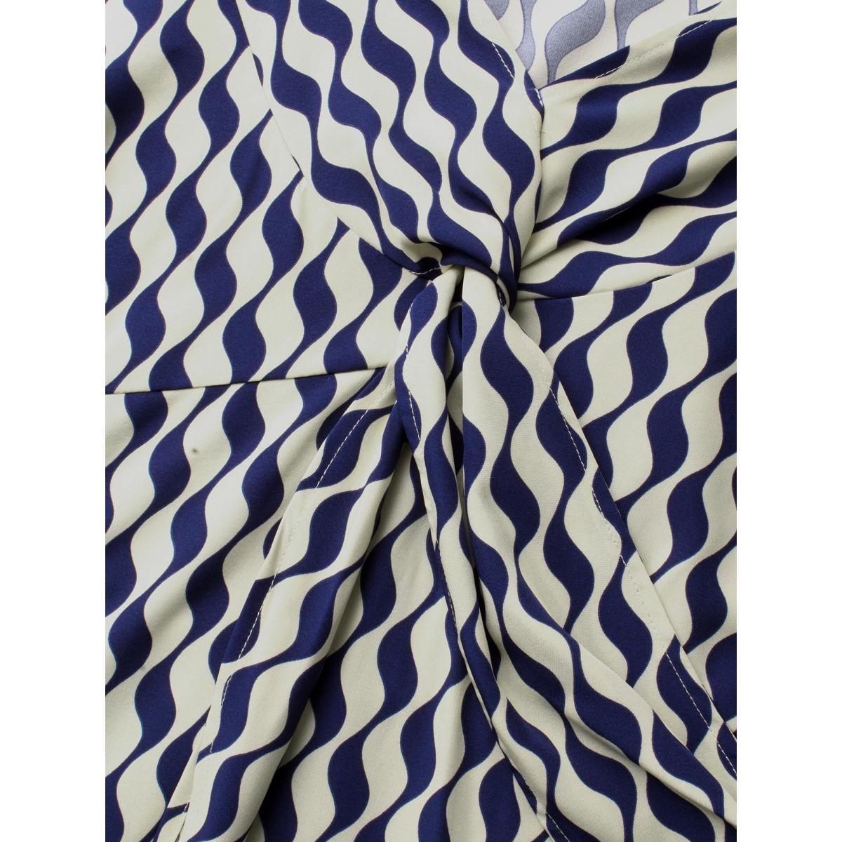 Plus Size Indigo Geometric Print Twist Front Blouse Women At the Office Extra Long Sleeve V-neck Work Blouses BloomChic 28/5X Product Image