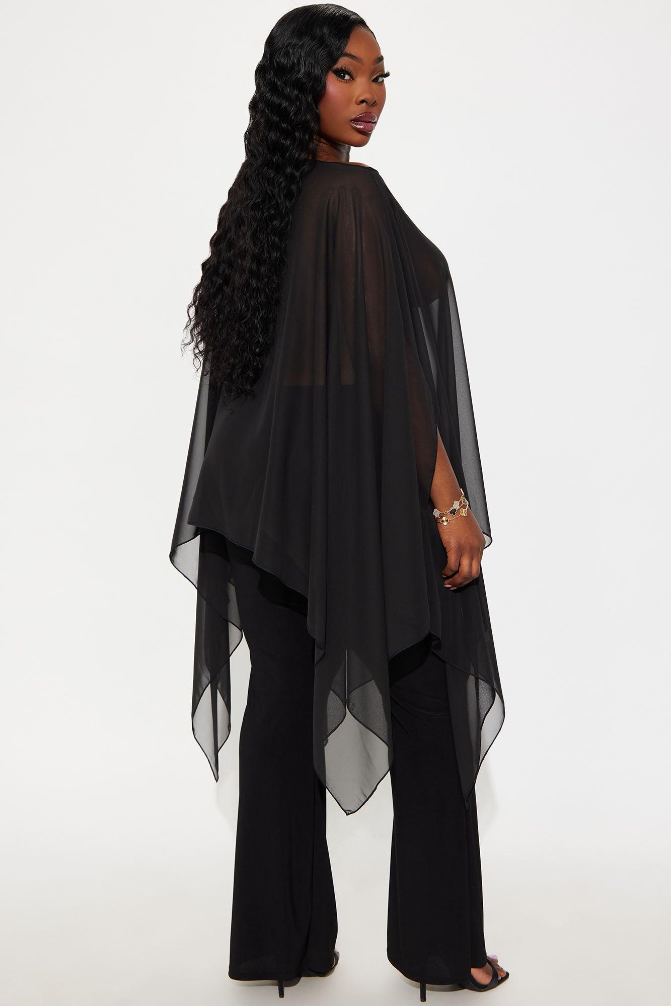 Get In Line Long Chiffon Kimono Top - Black Female Product Image