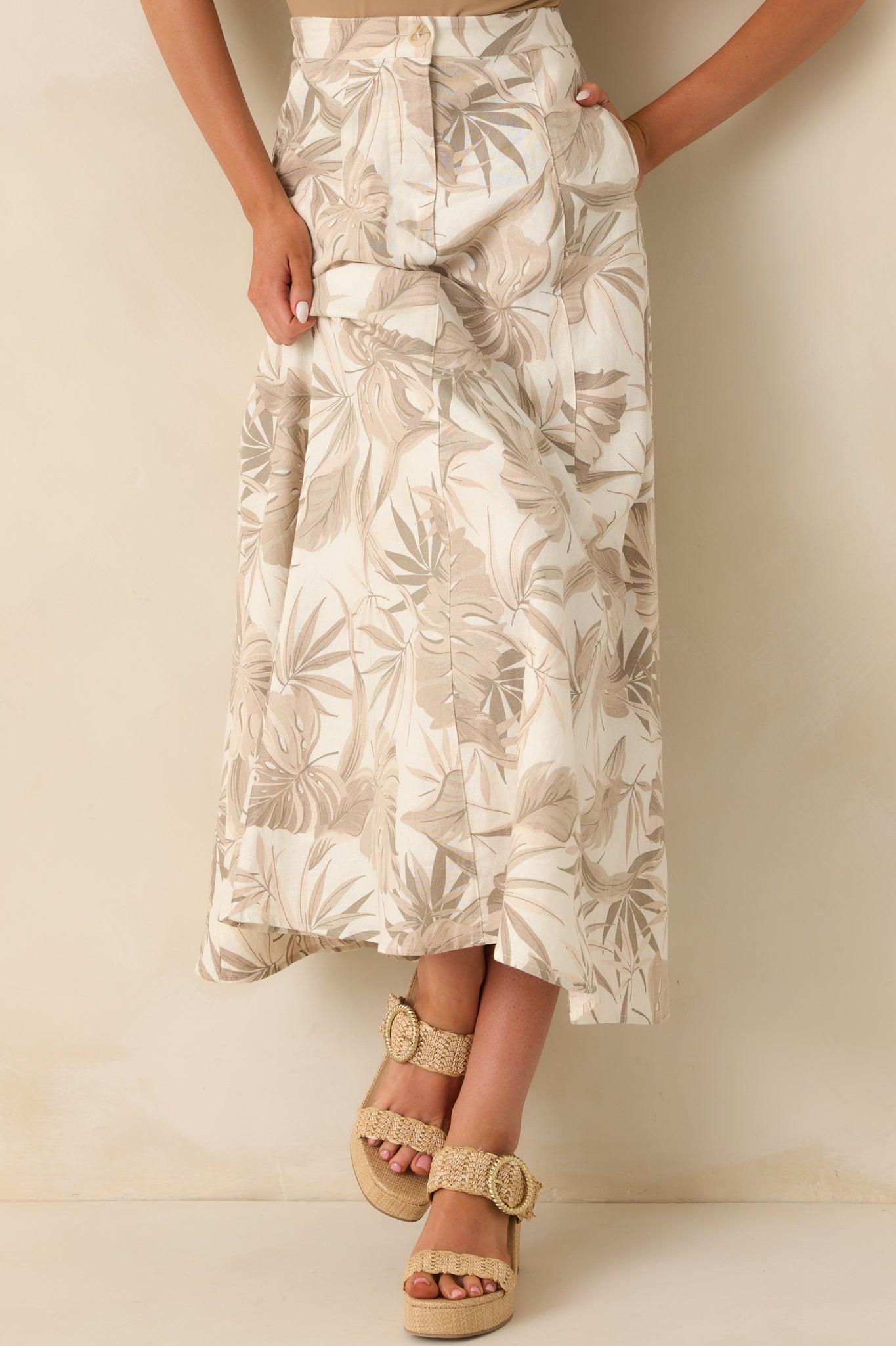 Wave Of Elegance Sandstone Tropical Print Maxi Skirt Product Image
