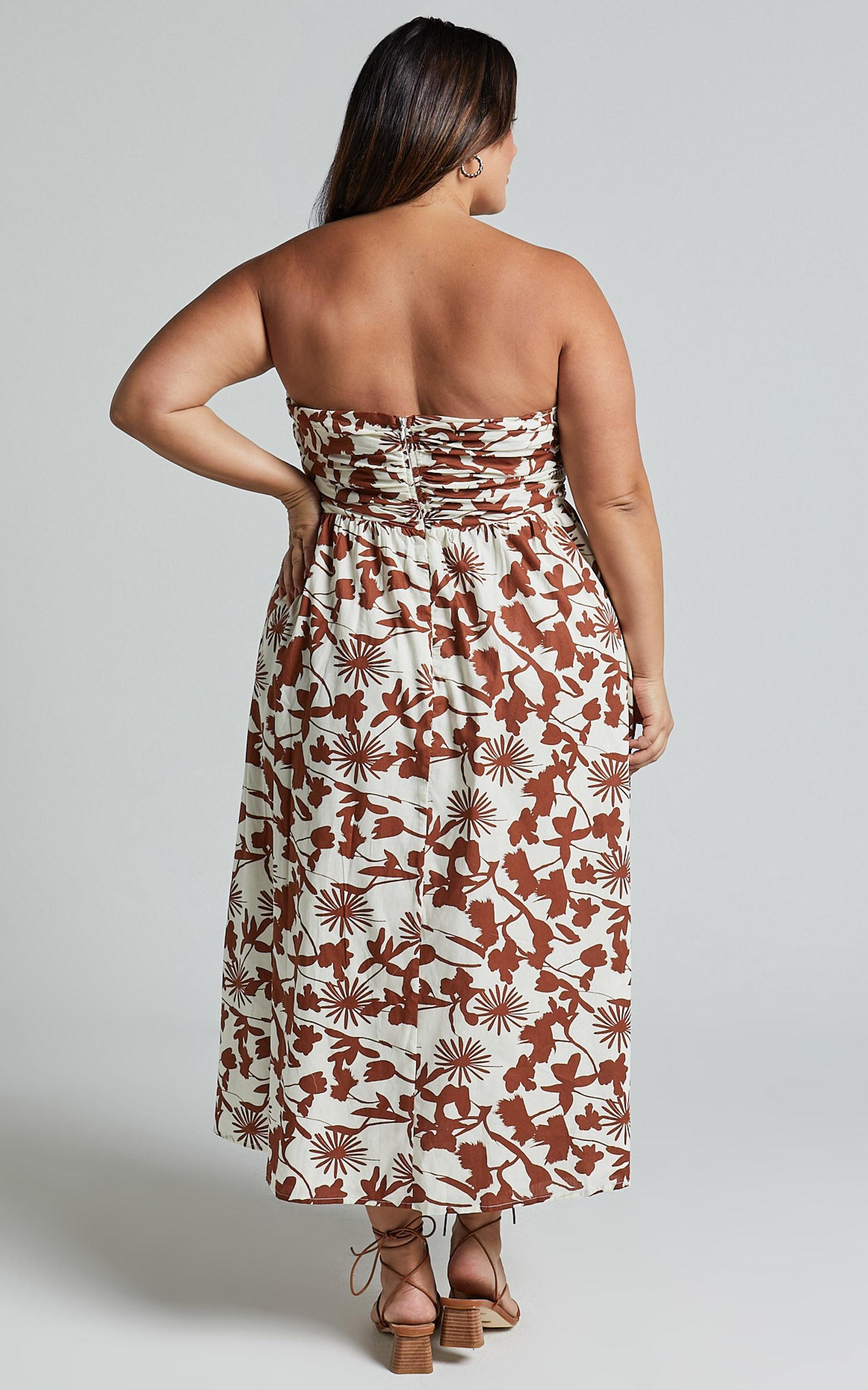 Evita Midi Dress - Ruched High Split Strapless Dress in Multi Product Image